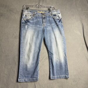 BKE Buckle Cropped Jeans Womens Medium Wash Distressed Wendi Capri Size 30